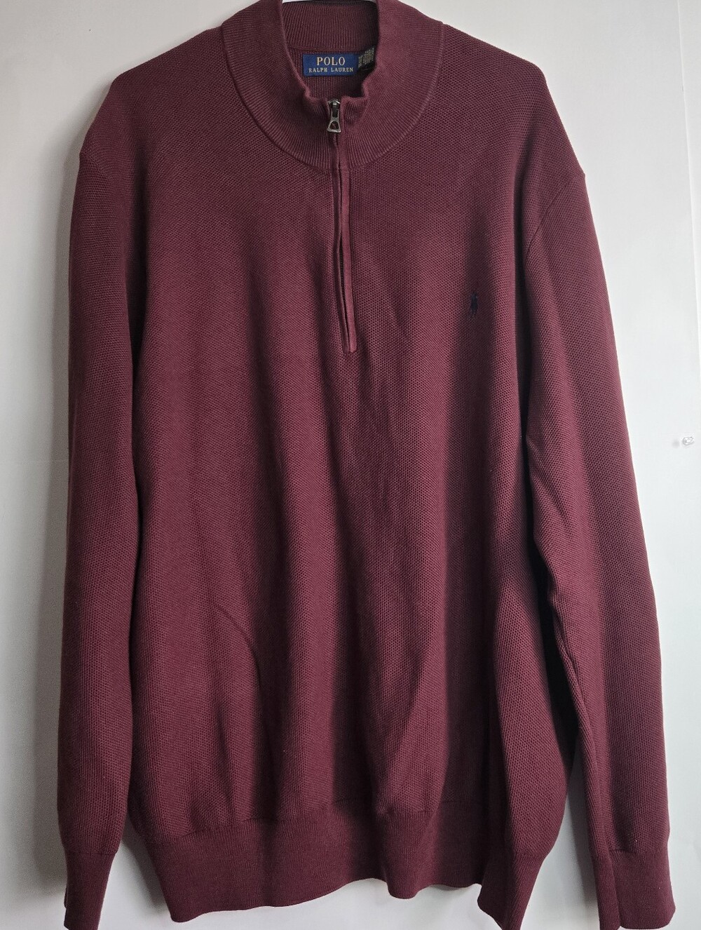 Polo Ralph Lauren Mesh Knit Cotton Quarter Zip Sweater Burgundy 3XB